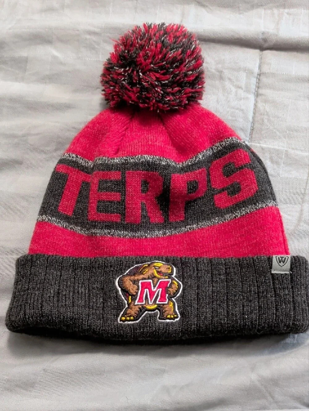 Kids Pom Beanie Maryland Terrapins Hat - Red & Gray